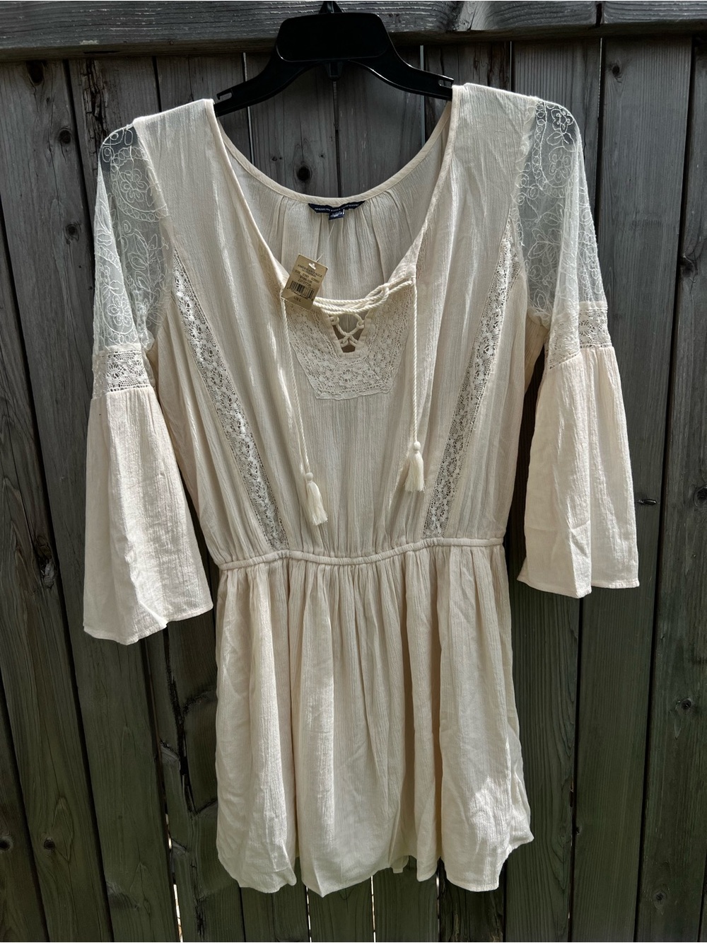American Eagle Outfitters Ivory Lace Bell Sleeve Dress